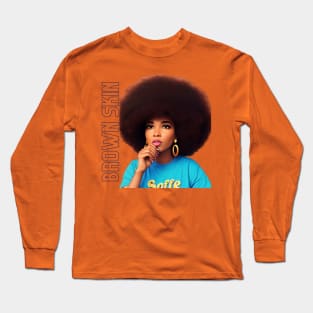 Brown Skin Large Afro Beauty Long Sleeve T-Shirt